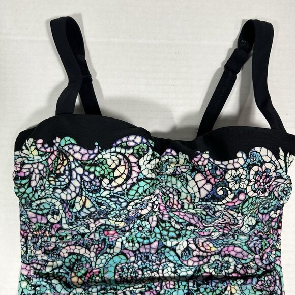 PROFILE by GOTTEX Paisley Green Multicolor Underwire Bra Lined Tankini Top 34D - Picture 2 of 8